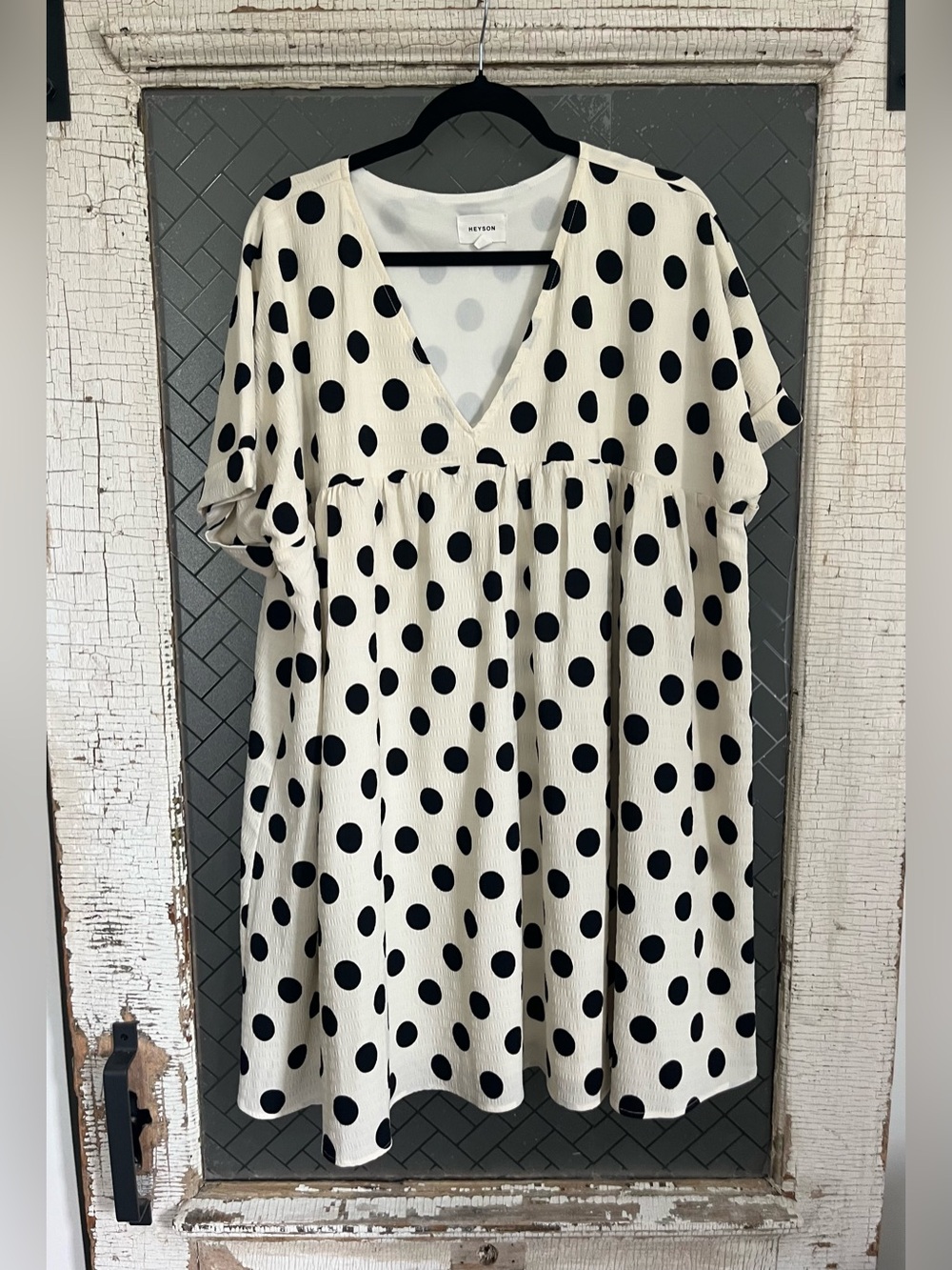 Polka Dot V-Neck Swing Dress - White/Black